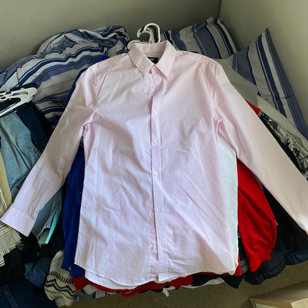 H&M Easy Iron Slim Fit Button up Pink Shirt